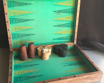 BIG Vintage French WOODEN backgammon game, and DRAUGHTS. Complete.  Made in France by Les Billards Toulet, in Lille. Fabulous (man)gift!