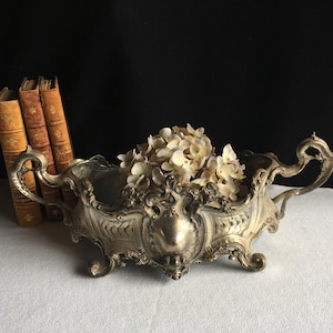 Vintage French heavy metal, Jardiniere, planter . Table centre, flower arranging. Bigger size.