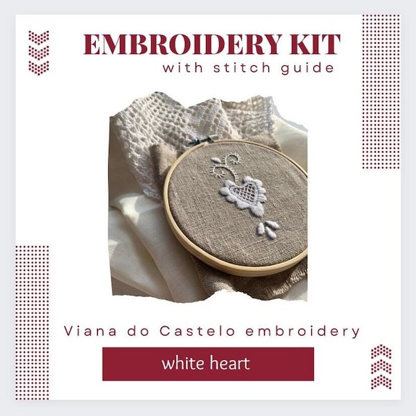 Embroidery Kit | Viana do Castelo | Beginner | Heart of Viana | DIY | White | Coracao de Viana | Needle Work | Craft | Gift | Stitch Guides