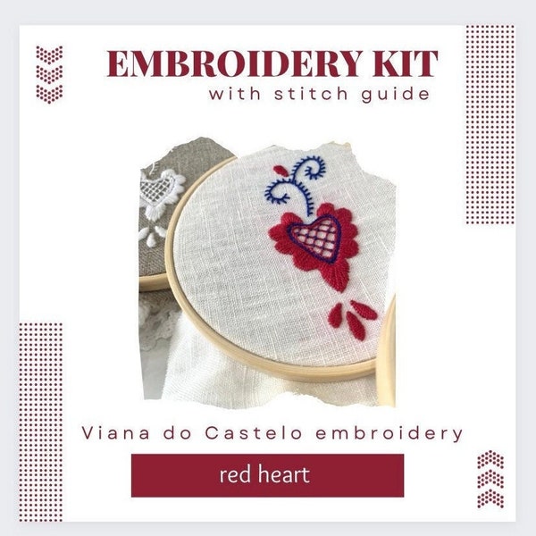 COTTON BAG Embroidery Kit | Viana do Castelo | Beginner | DIY | Red | Coracao de Viana |  Craft | Gift | Stitch Guide | Portugal