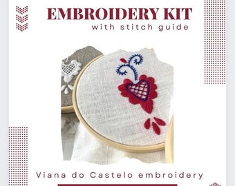 Kit de broderie coeur Viana | Bricolage au Portugal, guide de points pour débutants
