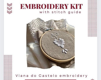 Kit de broderie Viana do Castelo | Coeur blanc, bricolage pour débutant
