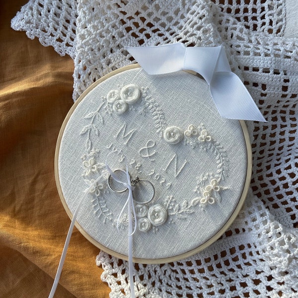 wedding ring holder - bridal - Custom embroidery - engagement - handmade - personalized