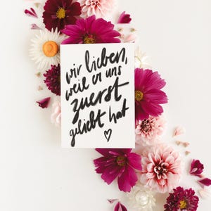Karte "zuerst geliebt" | A6 | 1. Joh 4,19 | Bibelvers | christliche Zitate und Sprüche | handlettering