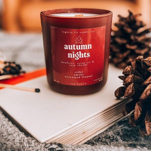 Autumn Candle, Fall Candles, Organic Wax, Non-toxic,  Fall Gift, Christmas Gift, 8oz Candle, Wooden Wick Candle, Home Decor Candle Burgundy