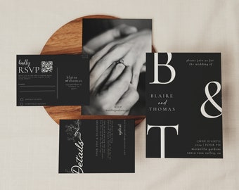 Elegant Black Wedding Invitation Template Bundle (Digital Download)