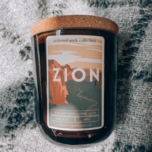 Zion National Park Candle: Patchouli Palo Santo Scented, 10oz