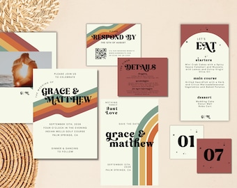 Zestaw szablonów zaproszeń ślubnych w stylu retro (do pobrania cyfrowego)