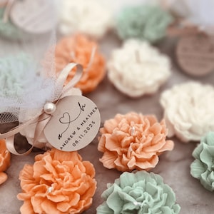 Hochzeit Blumen Kerzen Favors: Sojawachs, Custom Tagged Brautparty-Geschenke