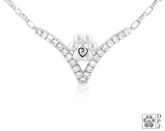 Pulsera con huella de pata y circonitas cúbicas, pulsera VIP de plata de ley