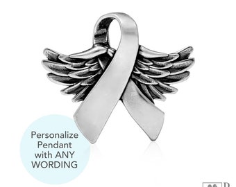 Personalized Sterling Silver Angel Wing Cancer Awareness Pet Memorial Necklace Pendant Jewelry and Gifts