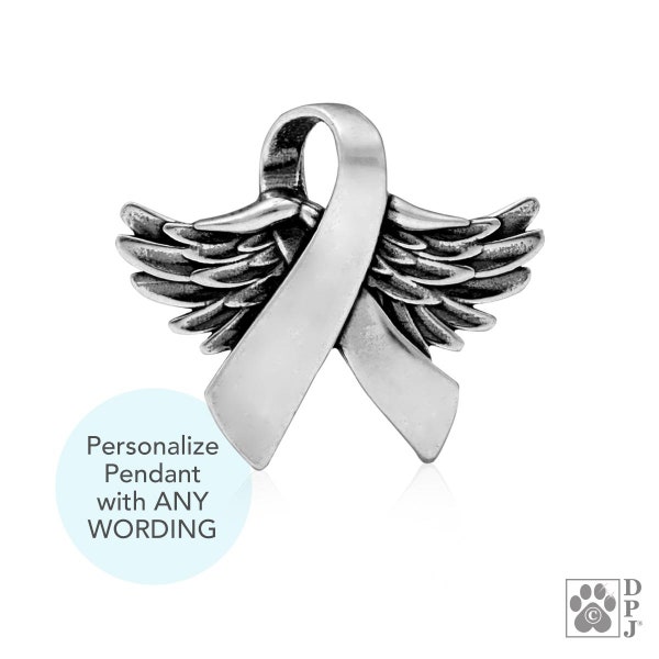Personalized Sterling Silver Angel Wing Cancer Awareness Pet Memorial Necklace Pendant Jewelry and Gifts