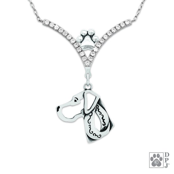 VIP Great Dane Natural Ears CZ Necklace, Head