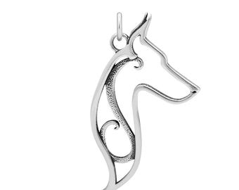 Doberman Pinscher Necklace in Sterling Silver, Cropped Ears