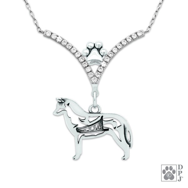 VIP Siberian Husky w/Sled CZ Necklace, Body