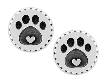 Sterling Silver Paw Print Stud Earrings, Handmade USA