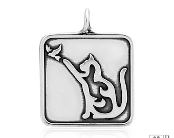 Halsband i sterlingsilver med katt och fågel