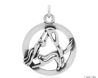 Sterling Silver Adho Mukha Svanasana Dog Yoga Pendant Necklace Jewelry and Gifts