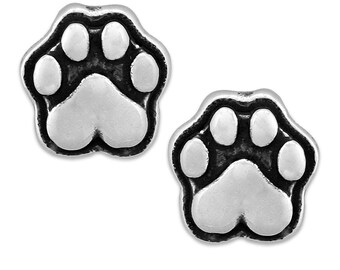 Heart and Paw Print Post Earrings, Heart Paws