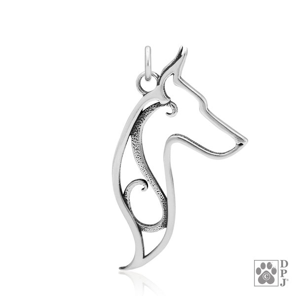 Doberman Pinscher Pendant Necklace in Sterling Silver, Head