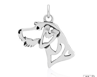 German Wirehaired Pointer Pendant Necklace in Sterling Silver, Head