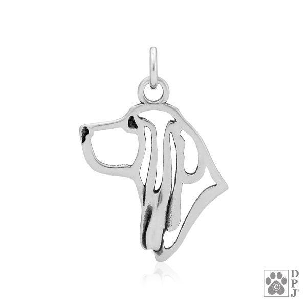 Basset Hound Pendant Necklace in Sterling Silver, Head