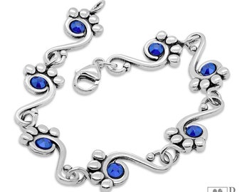 Sterling Silver Pawsitively Connected Crystal Paw Print Bracelet