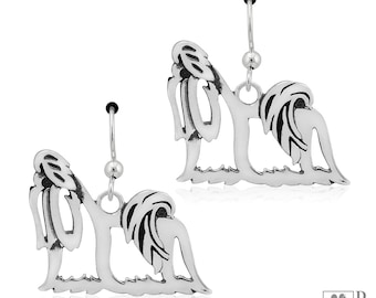 Sterling Silver Shih Tzu Earrings, Show Cut