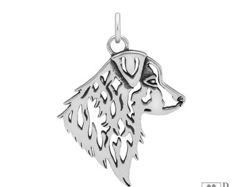 Australian Shepherd Pendant Necklace in Sterling Silver, Head