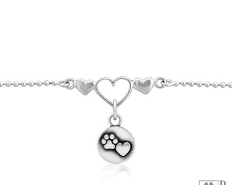 Adjustable Heart and Paw Print Ankle Charm Bracelet Jewelry Gifts and Accessories