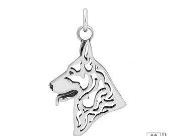 German Shepherd Dog Pendant Necklace in Sterling Silver, Head