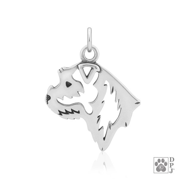 Collier pendentif Border Terrier en argent sterling, tête