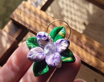 Polymer Clay Leaf Pendent with CZ Stone