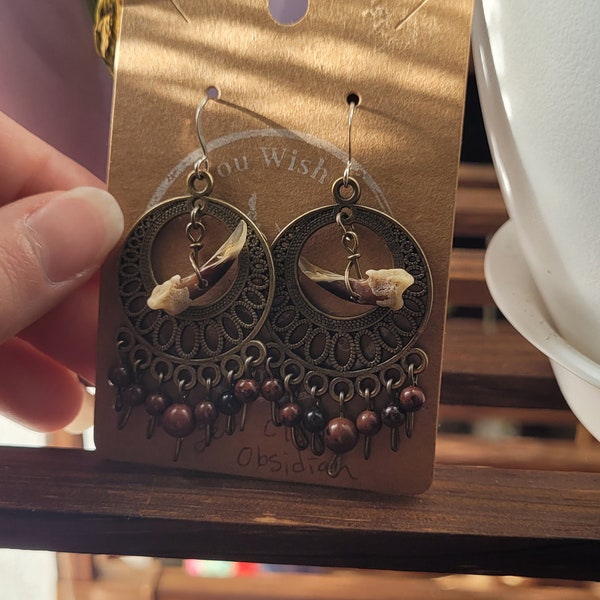 Badger Obsidian Claw Earrings