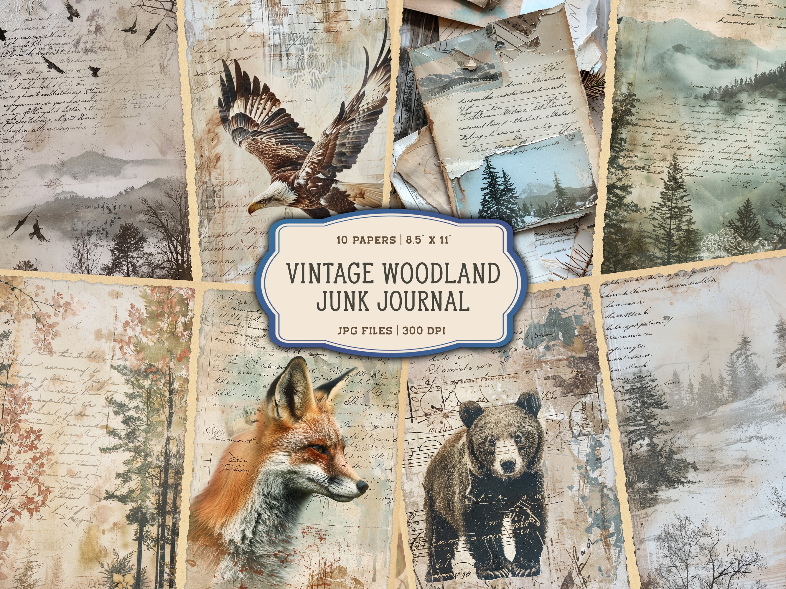 Vintage Woodland Junk Journal Printable Pages, Woodland Animals Junk ...