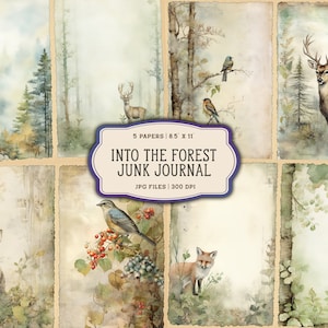 Pagine stampabili del diario della spazzatura della foresta dell'acquerello, kit del diario della spazzatura degli animali del bosco, carta del diario della spazzatura, foglio di collage digitale