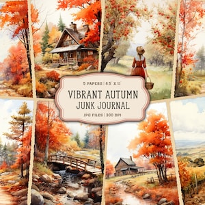 Pages imprimables aquarelle pour journal indésirable d'automne, kit de journal indésirable d'automne, papier de journal indésirable d'automne, feuille de collage numérique