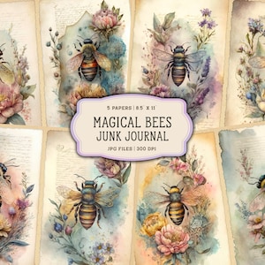 Fantasy Bee Junk Journal Pages, Vintage Bee Junk Journal Kit, Magical Printable Junk Journal Paper, Digital Collage Sheet