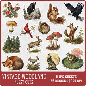 Vintage Woodland Junk Journal kieskeurig gesneden, bosdieren junk Journal Kit, junk Journal kieskeurig bezuinigingen, natuur kieskeurig gesneden Digitals
