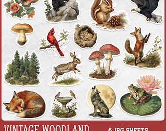 Vintage Woodland Junk Journal Fussy Cut, Woodland Animals Junk Journal Kit, Junk Journal Fussy Cuts, Nature Fussy Cut Digitals