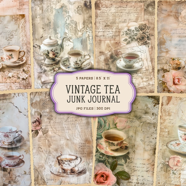 Vintage Tea Junk Journal Printable Pages, Afternoon Tea Junk Journal Kit, Junk Journal Paper, Vintage Ephemera