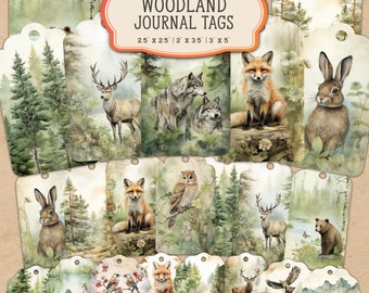 40 pages imprimables de journal indésirable de la forêt aquarelle, kit de journal indésirable des animaux de la forêt, étiquettes de journal indésirable, feuille de collage numérique