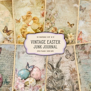 Vintage Ostern Printables für Junk Journals, Vintage Junk Journal Seiten, Aquarell Osterhase Digital Junk Journal