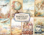 Watercolor Junk Journal Printable Pages, Travel Journal, Travel Journal Printable, Printable Travel Junk Journal, Digital Collage Sheet