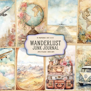 Páginas imprimíveis do diário de lixo em aquarela, diário de viagem, diário de viagem para impressão, diário de lixo de viagem para impressão, folha de colagem digital