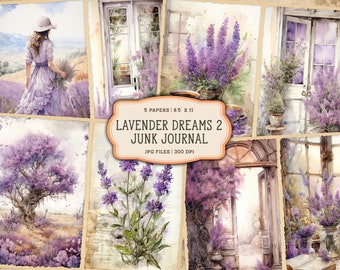 Lavendel Junk Journal druckbare Seiten, Lavendel Junk Journal Kit, Lavendel Junk Journal Papier, Digital Collage Sheet