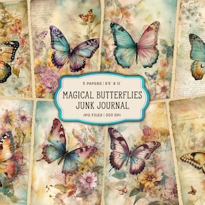 Aquarell Schmetterling Junk Journal Seiten, Fantasy Vintage Schmetterlinge Junk Journal Kit, magisches druckbares Junk Journal Papier