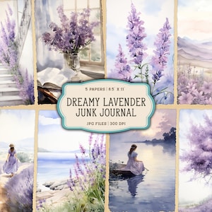 Páginas imprimíveis do diário de lixo de lavanda, kit de diário de lixo de lavanda, papel de diário de lixo de lavanda, diário de lixo botânico