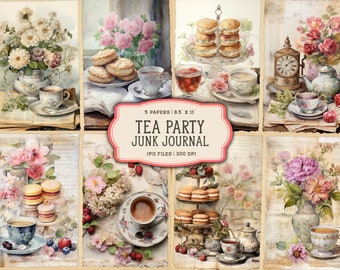 Watercolor Tea Junk Journal Printable Pages, Afternoon Tea Junk Journal Kit, Junk Journal Paper, Digital Collage Sheet