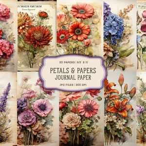 Bloemen Junk Journal-pagina's, Floral Junk Journal Kit, afdrukbaar Junk Journal-papier, digitaal collageblad